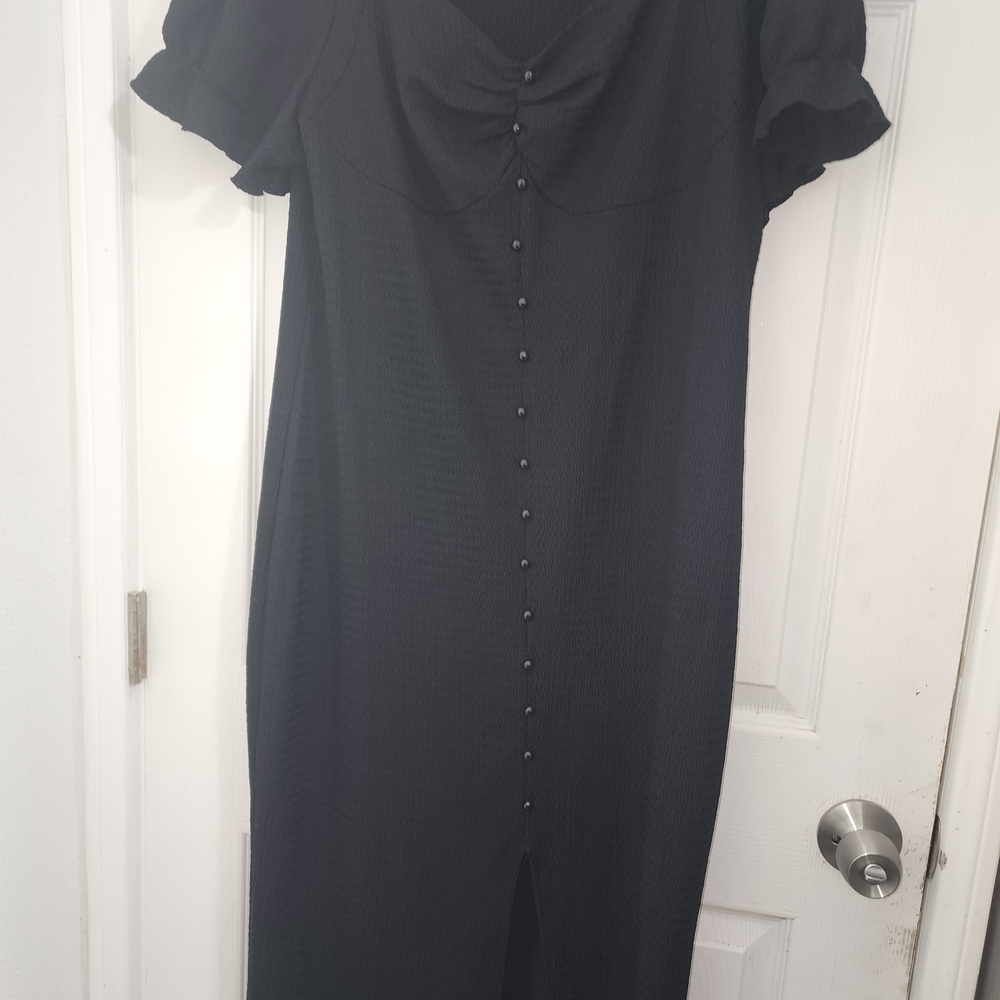 SHEIN Black Midi Dress with Button Detail
